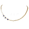 2Pcs 2 Colors Round White Shell Pearl & Heart 304 Stainless Steel Glass Link Chain Necklaces for Women NJEW-JN05594-4