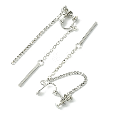 Rertangle Alloy Chain Tassel Clip-on Earrings for Women Men LS-EJEW-C093-02P-1