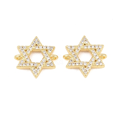 Brass Micro Pave Clear Cubic Zirconia Star of David Links Connector Charms KK-C170-01G-1