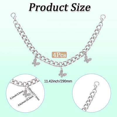 Alloy Rhinestone Butterfly Charms Boot Strap Chains AJEW-WH20048-21P-1