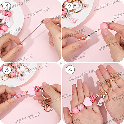 Valentine's Day DIY Alloy Enamel & Wood Beadable Bar Keychain Making Kit DIY-SC0025-94-1