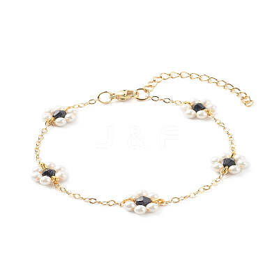 Shell Pearl & Acrylic Beads Flower Link Bracelets X1-BJEW-TA00003-05-1