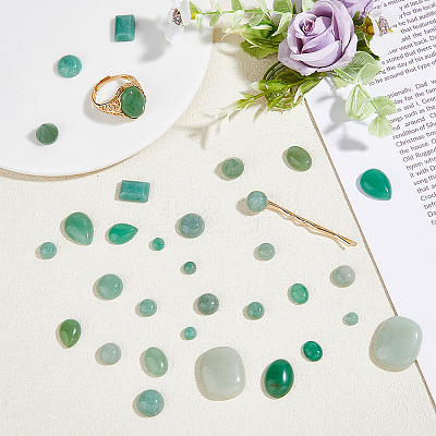 32Pcs 12 Styles Natural Green Aventurine Cabochons G-FH0002-19-1