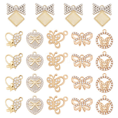 24Pcs 6 Styles Alloy Crystal Rhinestone Pendants FIND-TA0006-20LG-1