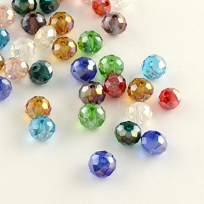 Electroplate Faceted Rondelle AB Color Plated Transparent Glass Beads GLAA-R152-6mm-M2-1