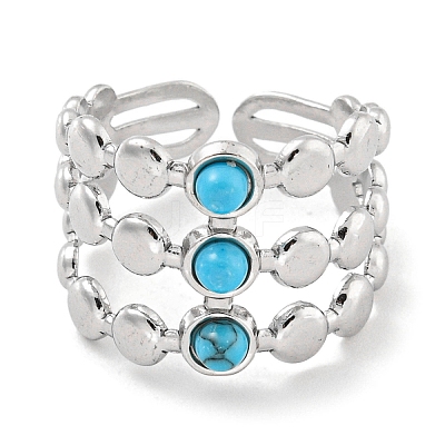 304 Stainless Steel Synthetic Turquoise Cuff Rings G-Z056-05P-01-1