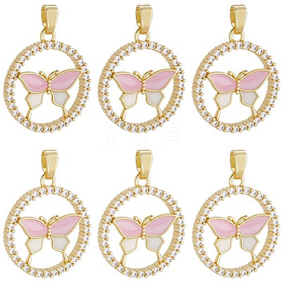 6Pcs Brass Micro Pave Cubic Zirconia Enamel Pendants KK-BBC0020-66-1