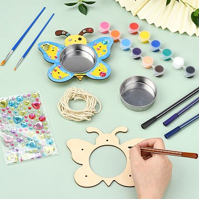 DIY Unfinished Wood Butterfly Shape Pet Feeder Kits for Children's Crafts ST-CJ0009-3-1