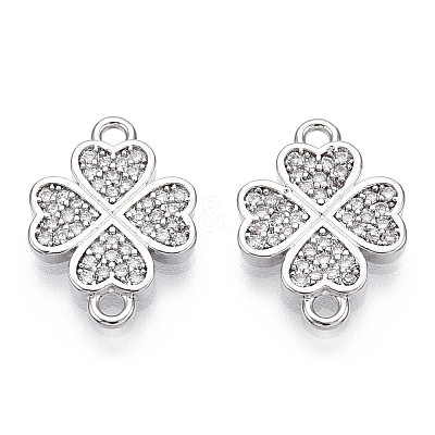 Brass Micro Pave Clear Cubic Zirconia Connector Charms KK-E068-VB338-P-1