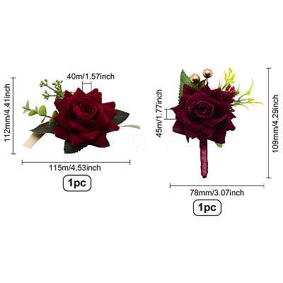 2Pcs 2 Style Rose Flower Silk Wrist and Flower Silk Brooch Sets AJEW-CP0004-58-1