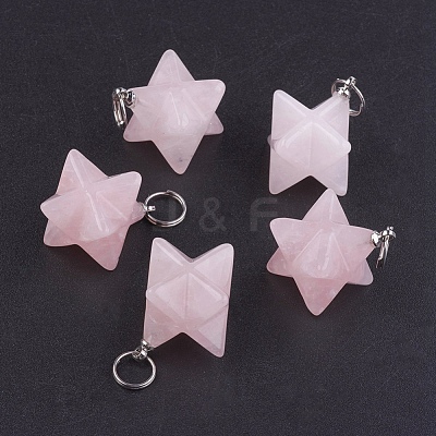 Natural Rose Quartz Pendants X-G-E398-02L-1