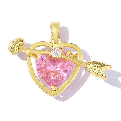 Brass Pave Pink Cubic Zirconia Pendants CU-OY001-63G-1