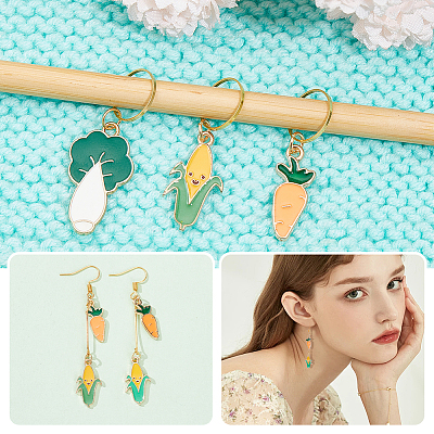 12Pcs 3 Style Vegetable Theme Alloy Enamel Pendant Locking Stitch Markers HJEW-AB00663-1