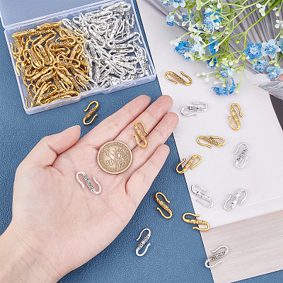 100Pcs 2 Colors Tibetan Style Alloy S-Hook Clasps TIBE-PH0001-40-1