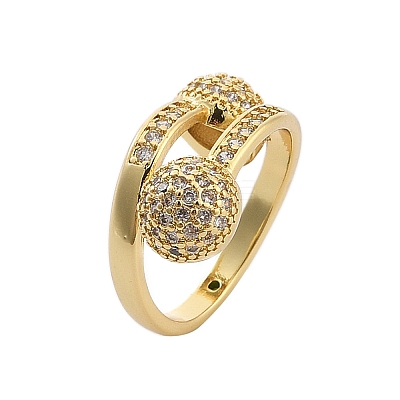 Brass Micro Pave Cubic Zirconia Open Cuff Rings for Women LS-RJEW-F171-02G-1