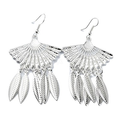 Silver Alloy Chandelier Earrings EJEW-D092-02A-S-1
