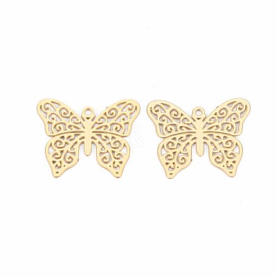 Rack Plating 201 Stainless Steel Filigree Pendants STAS-T057-32G-1