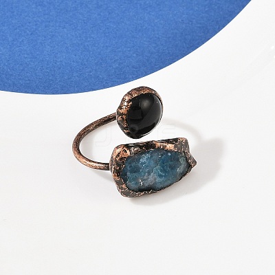 Brass with Mixed Gemstone Cuff Rings RJEW-Z112-01R-1