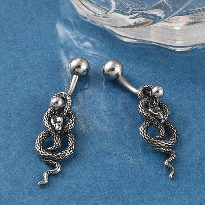 Snake 316 Surgical Stainless Steel Dangle Belly Button Rings EJEW-G416-18B-AS-1