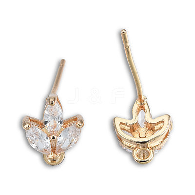Brass Pave Clear Cubic Zirconia Stud Earring Findings KK-N235-041-1
