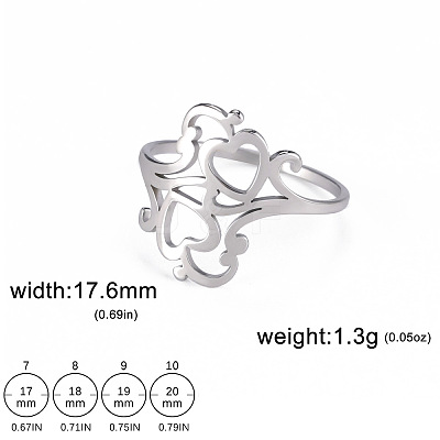 Hollow Out Heart 304 Stainless Steel Finger Rings FS-WGC4FA2-02-1