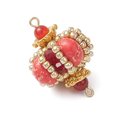 Dyed Synthetic Imperial Jasper & Handmade Glass Seed Beaded Rhombus Connector Charms PALLOY-MZ00960-07-1