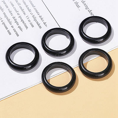 Natural Obsidian Plain Band Finger Rings RJEW-H230-13C-01-1