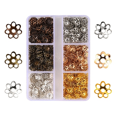 1200Pcs 6 Style Iron Bead Caps IFIN-YW0001-39-1