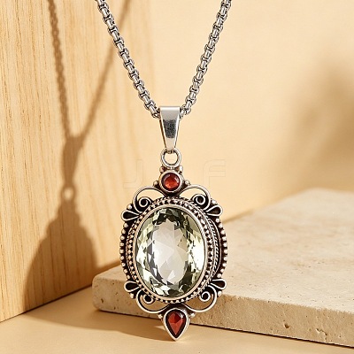 Alloy Glass Hollow Oval Pendant Necklaces for Women WG278AD-01-1