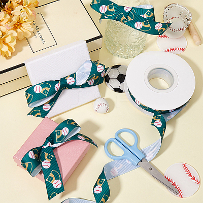 25 Yards Sport Ball Theme Printed Polyester Grosgrain Ribbon OCOR-WH20002-03A-05-1
