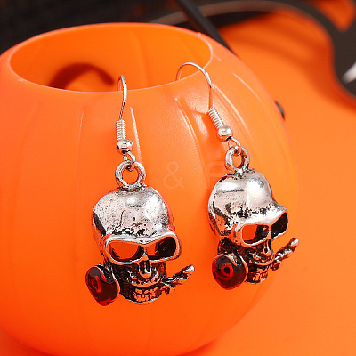 Alloy Skull with Rose Dangle Earrings EV2846-1