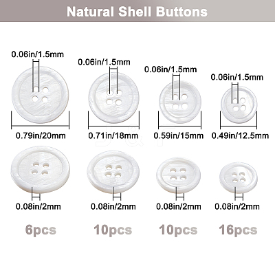42Pcs 4 Styles 4-Hole Natural Shell Buttons SHEL-BBC0001-16-1