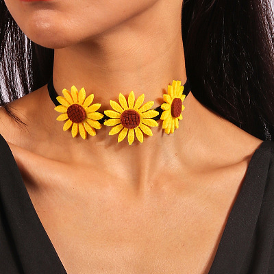 Felt 3 Sunflower Chokler Necklaces for Women FS-WG49D9B-01-1