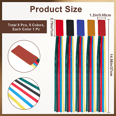 5Pcs 5 Colors Colorful Ribbon PU Leather Bookmarks AJEW-CP0003-86B-1