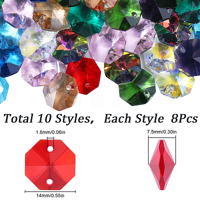 80Pcs 8 Colors Electroplate Glass Links Connectors EGLA-SC0001-29-1