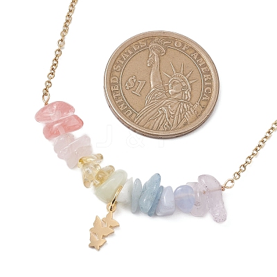 Chakra Gemstone Chip Beads & 304 Stainless Steel Butterfly Pendant Cable Chain Necklaces for Women NJEW-JN05826-1
