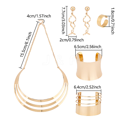 Alloy Chocker Necklaces & Spiral Dangle Stud Earrings & Stainless Steel Open Cuff Rings SJEW-AN0001-50-1