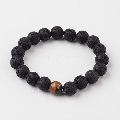 Natural Lava Rock Beaded Stretch Bracelets BJEW-JB02294-03-1