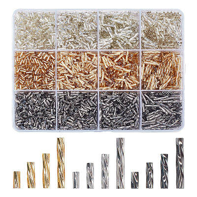 120G 12 Styles Glass Twisted Bugle Beads SEED-HY0001-23-1