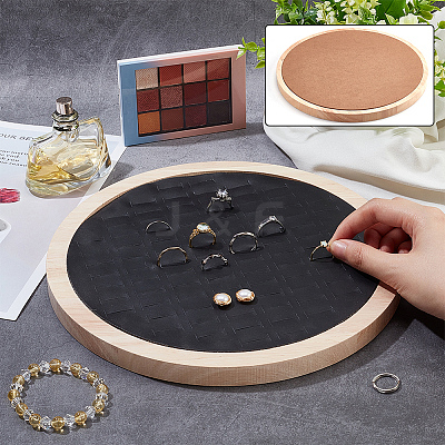 92-Slot Wooden Ring Jewelry Display Round Tray EDIS-WH0030-20B-1