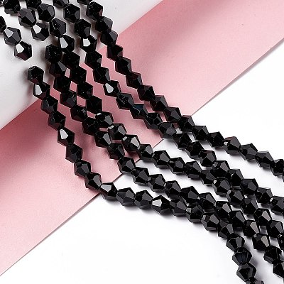 Black Color Faceted Glass Bicone Beads Strands X-GLAA-S026-6mm-10-1