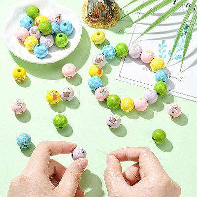 40Pcs 10 Colors Easter Theme Printed Wood Beads WOOD-FS0002-55A-1
