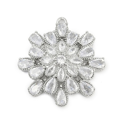 Brass Micro Pave Cubic Zirconia with Glass Pendants KK-Q026-16P-1