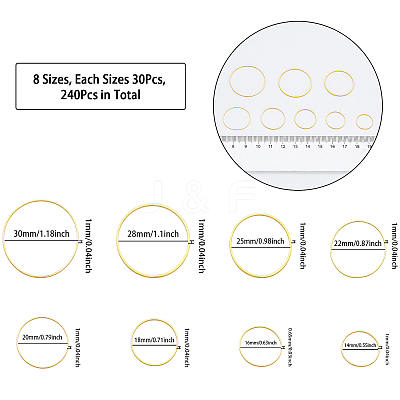240Pcs 8 Style Brass Linking Rings FIND-CA0006-05G-1