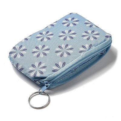 Flower Print Cotton Cloth Wallets with Alloy Zipper AJEW-B024-03B-1
