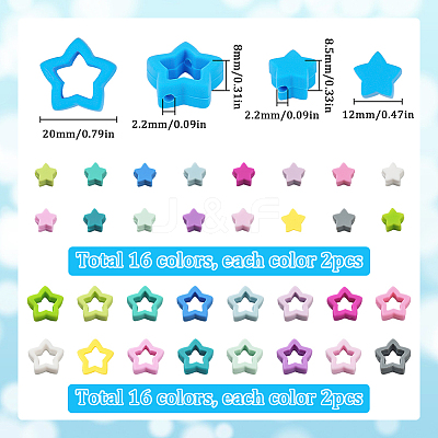 64cs 32 Styles Star Silicone Focal Beads SIL-SC0002-38-1