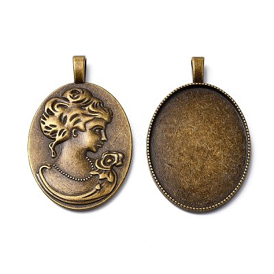 Tibetan Style Alloy Pendant Cabochon Settings X-TIBEP-5342-AB-FF-1