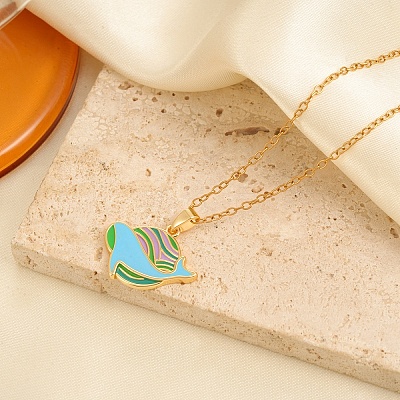 Ocean 304 Stainless Steel Enamel Whale Pendant Necklaces for Women WG3A0C9-01-1