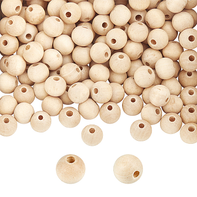 Natural Unfinished Wood Round Beads WOOD-PH0008-91-10mm-1