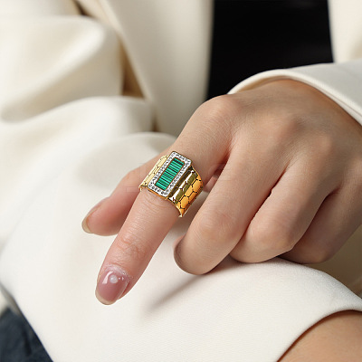 304 Stainless Steel & Crystal Rhinestone & Synthetic Turquoise Finger Rings FS-WGBC337-08-1